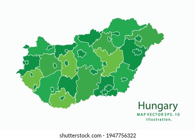 Ungarische Karte. Vektor eps10. grüne Farbe. auf weißem Hintergrund.