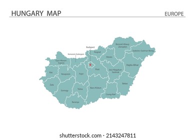 Hungary map vector illustration on white background. Map have all province and mark the capital city of Hungary. 