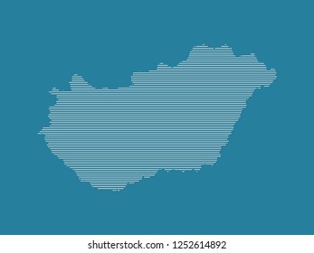 Hungary map vector illustration using simple straight lines of white color on dark blue background