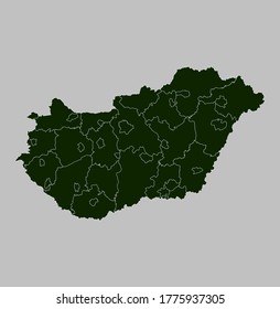 Hungary map vector, isolated Green color on gray background