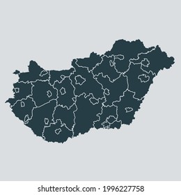 Hungary map vector, isolated on gray background