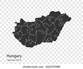 Hungary map vector, isolated on transparent background