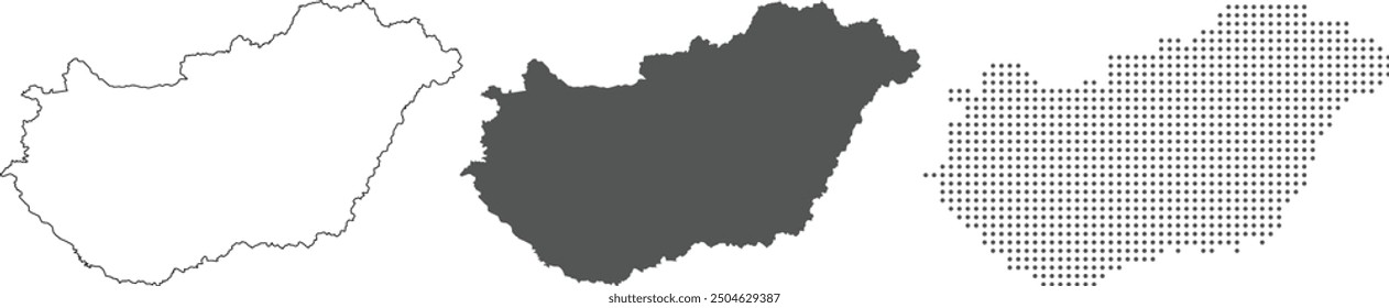 Hungary map vector in outline, grey color, dotted style.