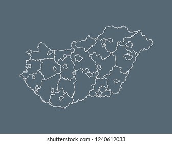 Hungary map vector with white border line of counties on black background illustration