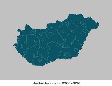 Vector de mapa de Hungría, color azul marino aislado en fondo gris