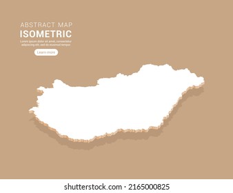 Hungary map white on brown background with isometric vector.