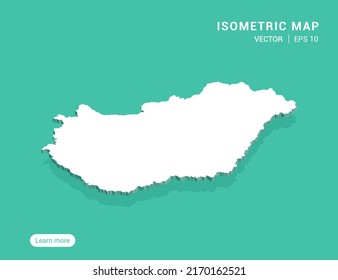 Hungría mapea blanco sobre fondo verde con 3d ilustración vectorial isométrica.