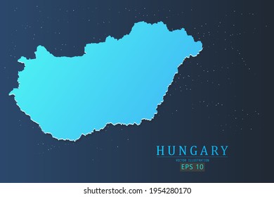 Mapa de Hungría - Mapa mundial de la plantilla vectorial internacional con 3d, color azul gradiente y estrellas aisladas en el fondo de la galaxia - Ilustraciones vectoriales 10