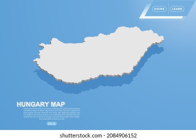 Mapa de Hungría - Mapa mundial Modelo vectorial internacional con estilo isométrico que incluye sombra, color blanco sobre fondo azul para el diseño, sitio web, infografía - Ilustración vectorial eps 10