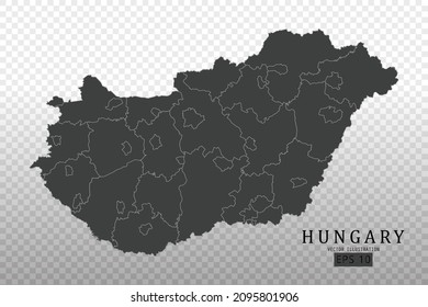 Hungary Map - World Map International vector template with High detailed including black and grey outline color isolated on transparent background - Vector illustration eps 10