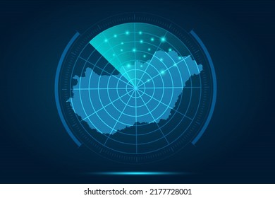 Mapa de Hungría - Mapa Mundial Plantilla vectorial internacional con el estilo de radar de círculo futurista HUD, GUI, interfaz de interfaz de usuario aislada en fondo azul para diseño, infografía - Ilustración vectorial eps 10