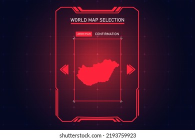 Hungary Map - World Map International vector template with Red Color in perspective style and HUD, GUI, UI interface isolated on black background for design - Vector illustration eps 10