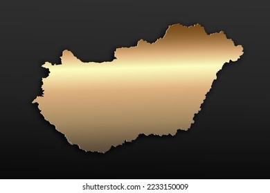 Mapa de Hungría - Mapa mundial Planilla vectorial internacional con 3D, estilo de lujo dorado incluyendo sombra sobre el fondo negro para el diseño, la educación, sitio web, infografía - Ilustración vectorial eps 10