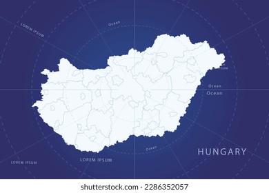 Hungary Map - World Map International vector template with High detailed and white color including circle line on blue background for design, infographic, website - Vector illustration eps 10