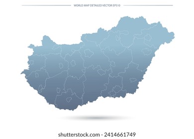 Hungary Map - World Map International vector template with High detailed including grey and blue gradient color and white outline color isolated on white background - Vector illustration eps 10