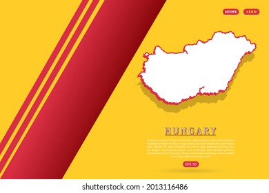 Hungary Map - World map vector template with isometric style including shadow, white and red color on yellow background for website, infographic, banner - Vector illustration eps 10