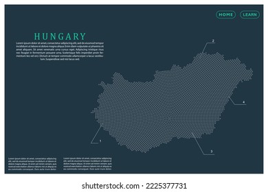 Hungary Map - World map vector template with Grey dots, grid, grunge, halftone style isolated on green background for education, infographic, design, website, banner - Vector illustration eps 10