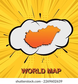 Hungary Map - World map vector template with isometric and comic art style including shadow, black and orange color on yellow background for design, infographic - Vector illustration eps 10