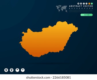 Mapa húngaro de gradiente amarillo y naranja en vector de fondo oscuro.