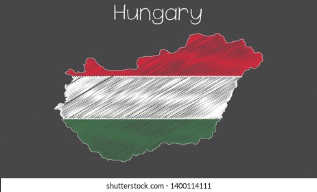 Hungary map-flag chalkboard style vector illustration. 