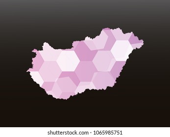 Hungary map-Purple map made of hexagon on black and gray background, gradient color. Vector illustration eps 10.