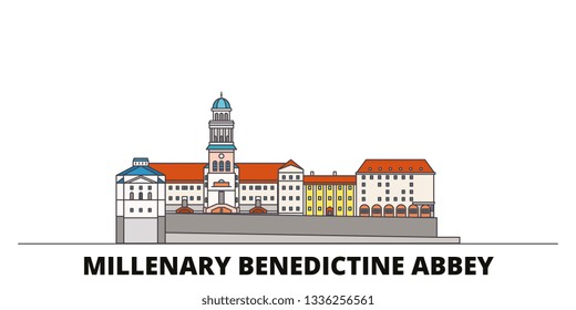 Hungary, Millenary Benedictine Abbey flat landmarks vector illustration. Hungary, Millenary Benedictine Abbey line city with famous travel sights, skyline, design. 