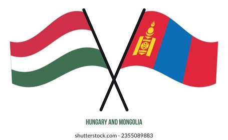 Hungary and Mongolia Flags Crossed And Waving Flat Style. Official Proportion. Correct Colors.