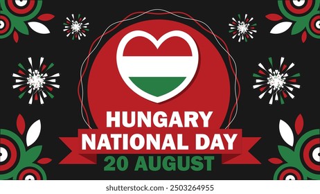 Hungary National Day vector banner design with geometric shapes and vibrant colors on a horizontal background. Happy Hungary National Day modern minimal poster.