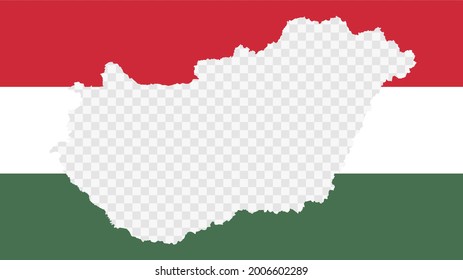Hungary national flag with transparent map empty border inside, detailed multicolored vector illustration.