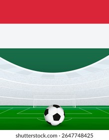 Hungary National Football Theme, Stadium and Soccer Ball. Soccer Match Concept in Hungary. Ideal for use in sports event promotions, football themed designs, and tournament advertisements.