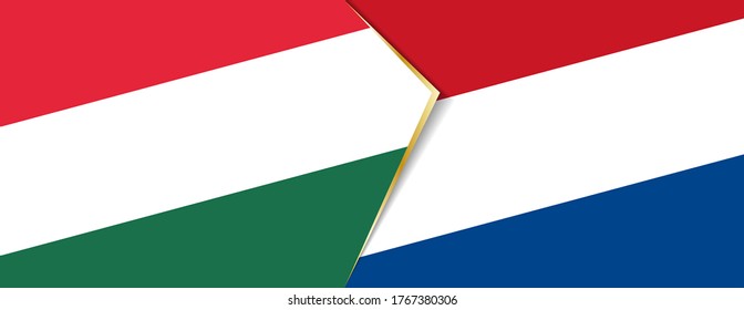 Hungary and Netherlands flags, two vector flags symbol of relationship or confrontation.