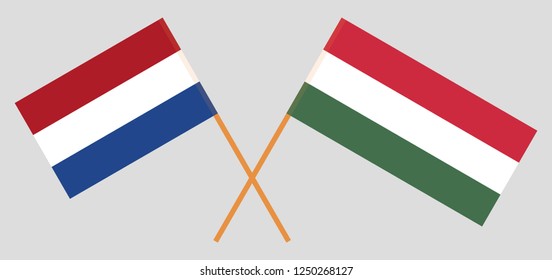 Hungary and Netherlands. The Hungarian and Netherlandish flags. Official proportion. Correct colors. Vector illustration