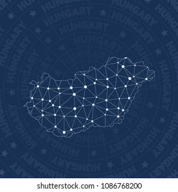Hungary network style country map. Likable space style, modern design for infographics or presentation.