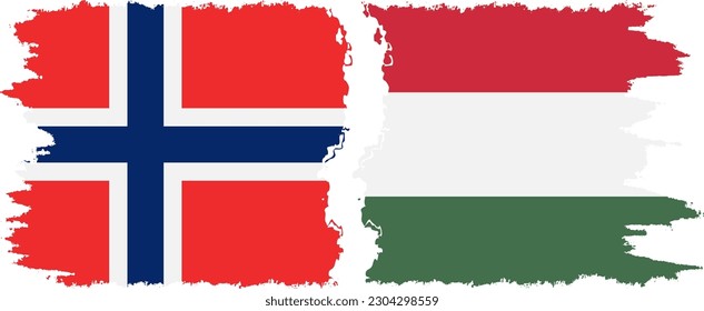 Hungary and Norway grunge flags connection, vector