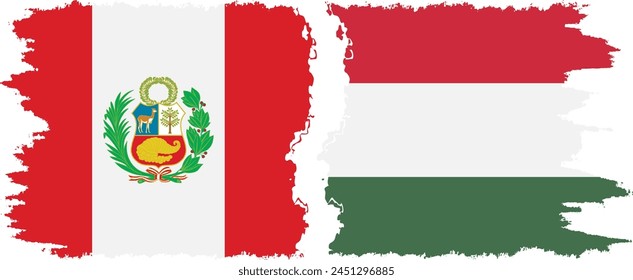 Hungary and Peru grunge flags connection, vector
