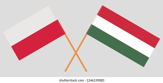 Hungary and Poland. The Hungarian and Polish flags. Official proportion. Correct colors. Vector illustration