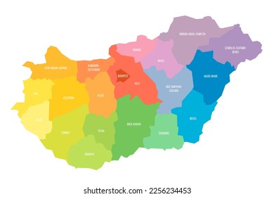 Hungary political map of administrative divisions