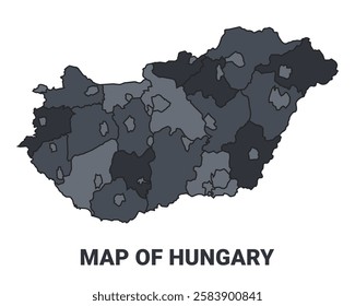 Hungary political map border of regions outline vector set