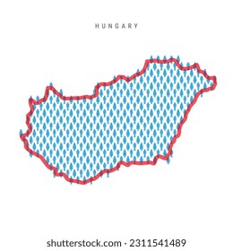 Hungary population map. Stick figures Hungarian people map with bold red translucent country border. Pattern of men and women icons. Isolated vector illustration. Editable stroke.