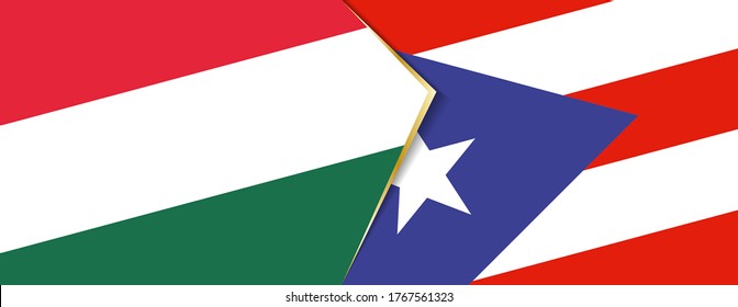 Hungary and Puerto Rico flags, two vector flags symbol of relationship or confrontation.