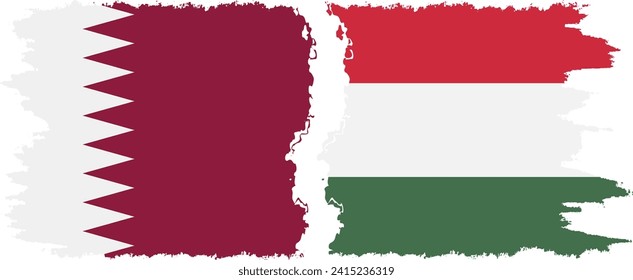 Hungary and Qatar grunge flags connection, vector