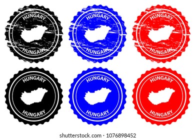 Hungary - rubber stamp - vector, Hungary map pattern - sticker - black, blue and red