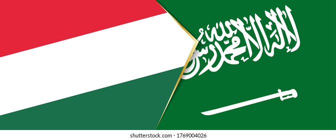 Hungary and Saudi Arabia flags, two vector flags symbol of relationship or confrontation.