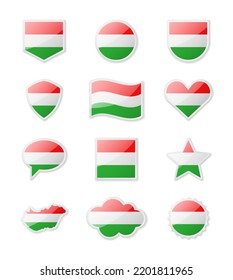 Hungary - set of country flags in the form of stickers of various shapes. Vector illustration