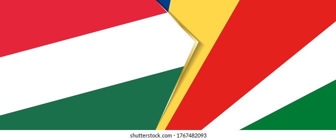 Hungary and Seychelles flags, two vector flags symbol of relationship or confrontation.