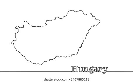 Silueta de Hungría. Un estado continental sin salida al mar en el centro de Europa. Ilustración vectorial simple con texto al lado.