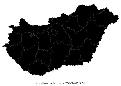 Hungary Silhouette Map in Simple Vector Design, Editable and Scalable EPS File, Isolated on White Background, Ideal for Educational, Travel, and Graphic Design Projects