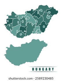 Hungary simple flat political map with states border