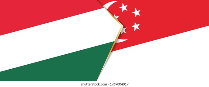 Banderas de Hungría y Singapur, dos banderas vectoriales símbolo de relación o enfrentamiento.