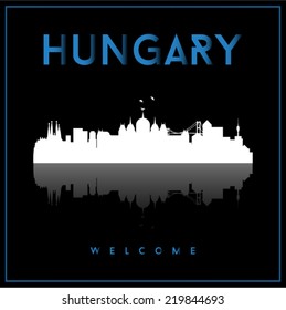 Hungary skyline silhouette vector design on black background.
